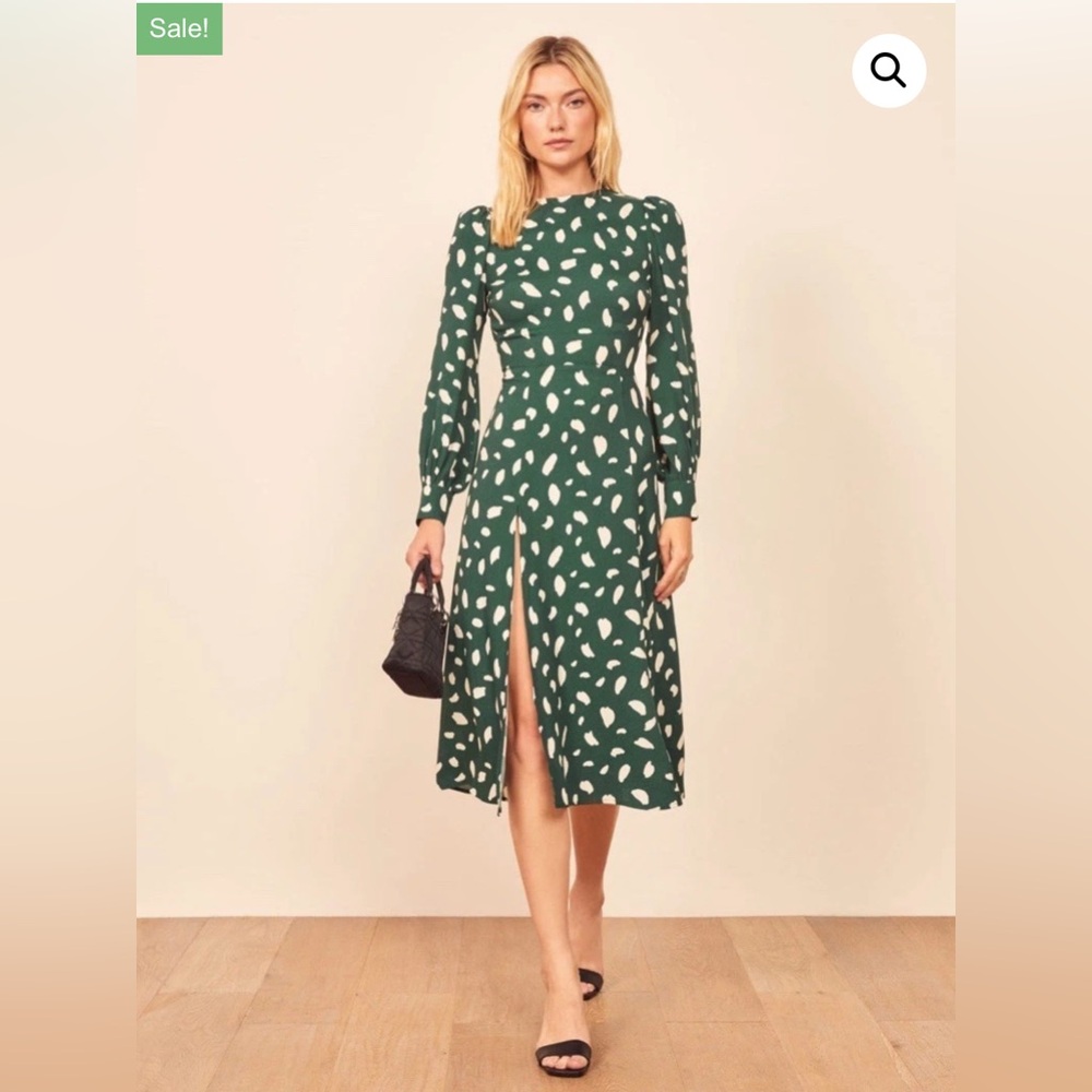 Reformation Green and White Long Sleeve Dress